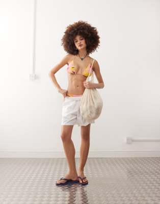 Monki Mix And Match Triangle Tie Up Bikini Top In Multi