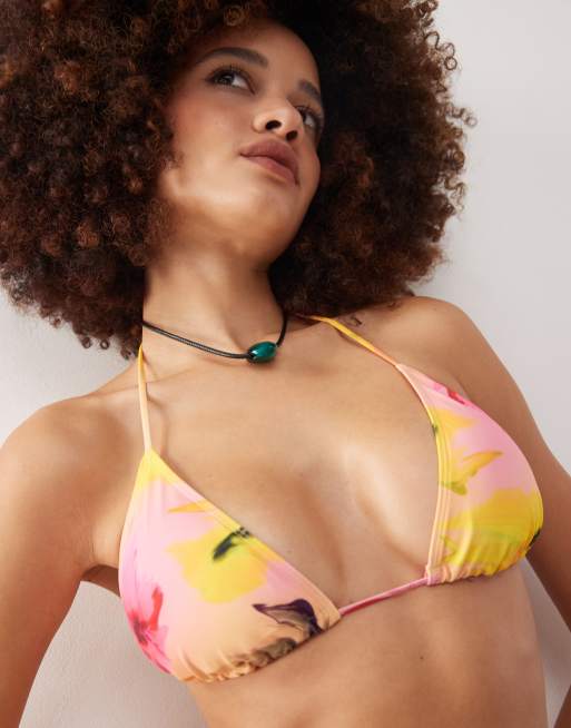 Monki mix and match triangle tie up bikini top in flower tropical print, 4 of 4