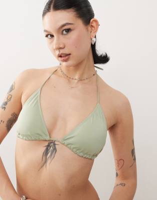 Monki Mix And Match Triangle Tie Up Bikini Top In Green