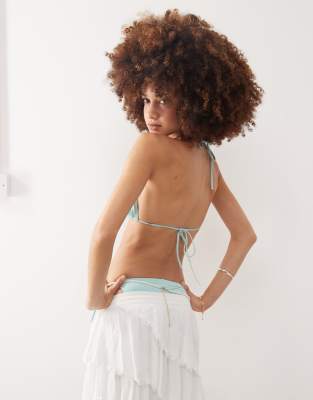 Monki Mix And Match Triangle Tie Up Bikini Top In Blue