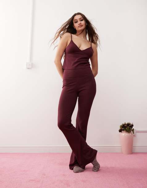 Monki - Mix en match - Flared pyjamabroek van jersey in bordeauxrood - view 1