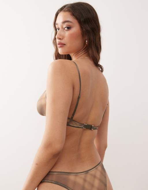 Monki - Mix en match - Geruite triangel-bh van zacht mesh in groen, 4 van 4