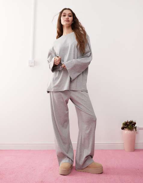 Monki - Mix en match - Oversized zachte pyjama met lange mouwen in grijs - view 1