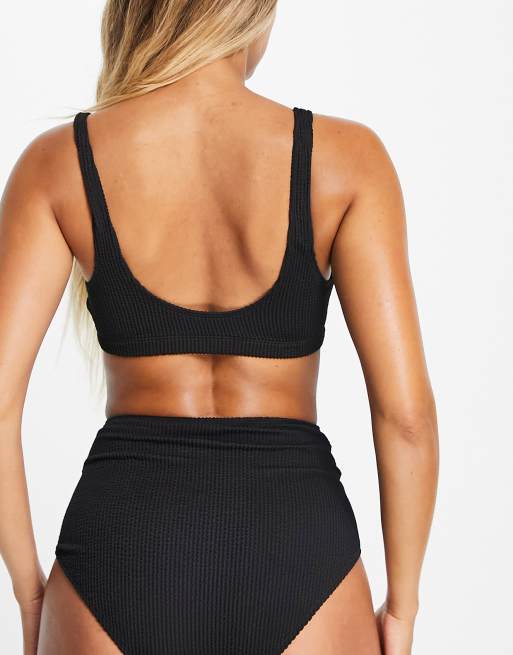 Monki - Mix & Match - Haut de bikini côtelé à encolure dégagée - Noir, 4 de 4
