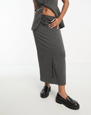 Monk mix & match maxi skirt in grey pinstripe - ASOS Price Checker