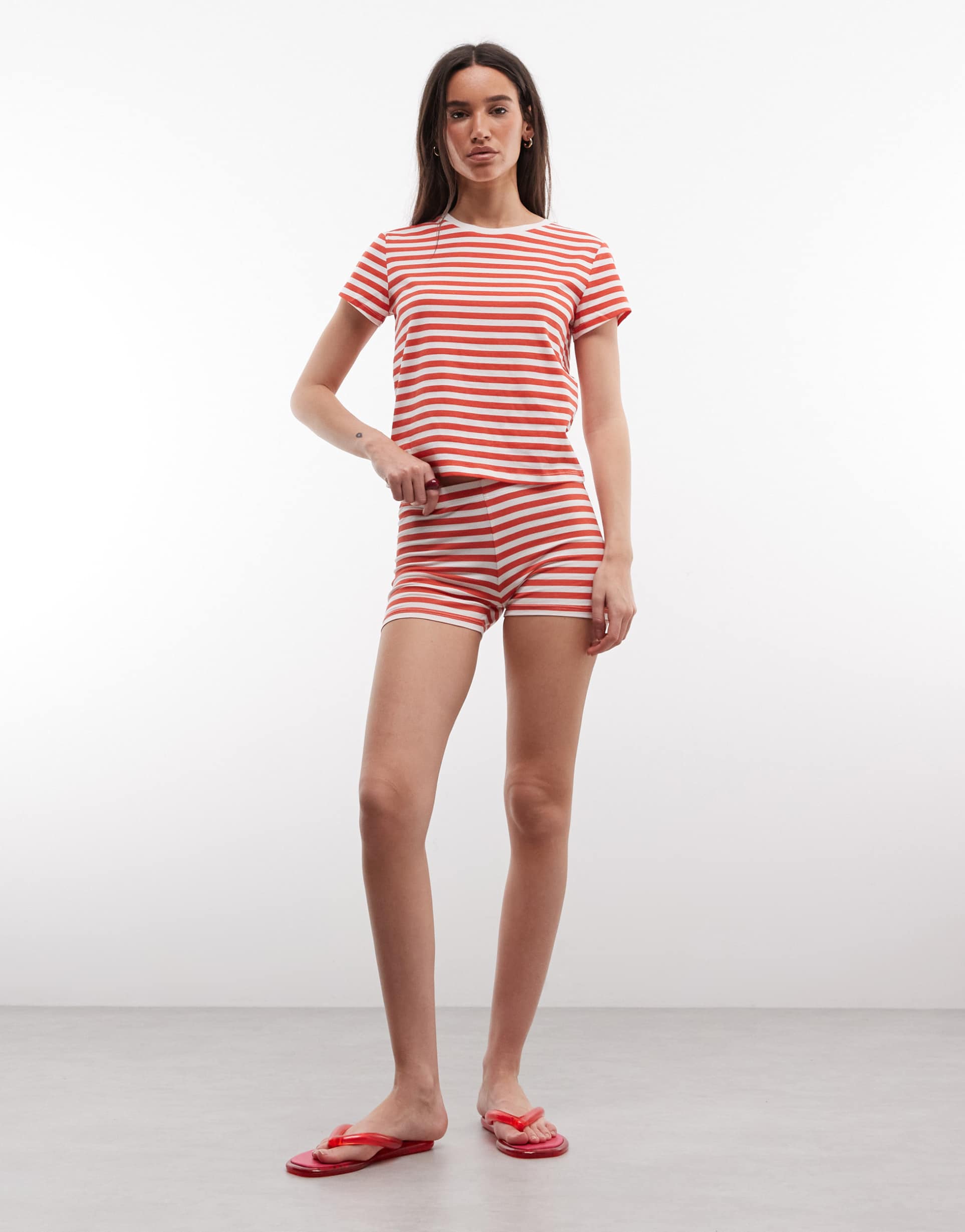 monki mix & match micro shorts in red stripes - part of a set