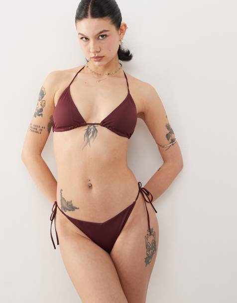 Monki - Mix og match - Bordeaux bikinitrusser med bindebånd i siden - view 1
