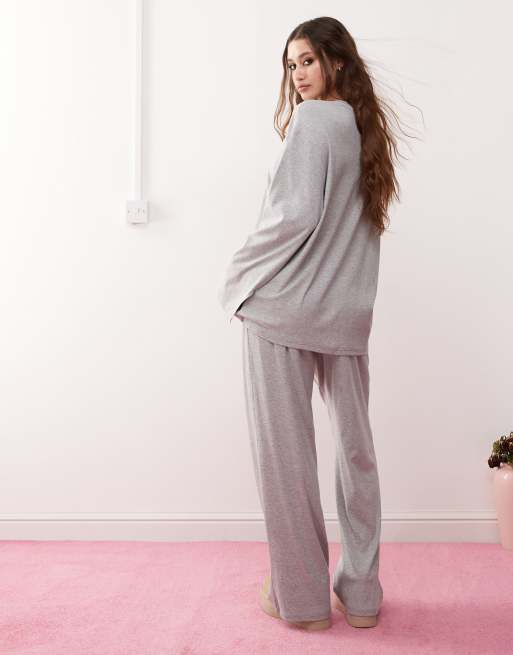Monki – Mixa & matcha – Gråmelerad, avslappnad pyjamasunderdel i mjuk jersey, 4 av 4