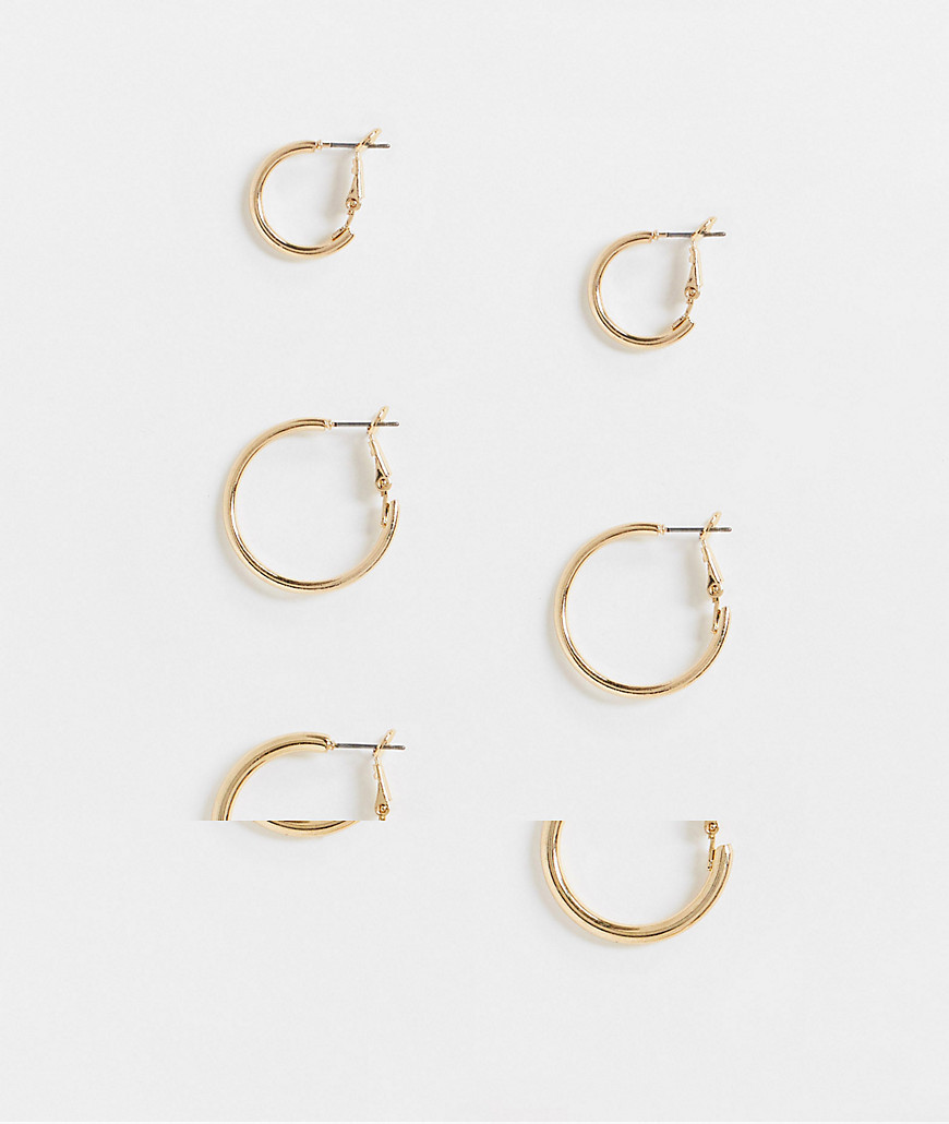 Monki Moa 3 pack hoop earrings in gold