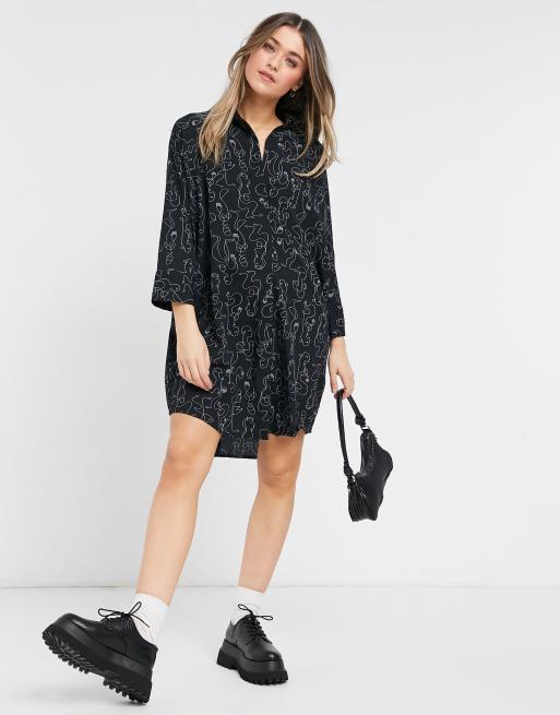 monki moa shirt dress Monki Moa long sleeve midi shirt dress in black - BLACK