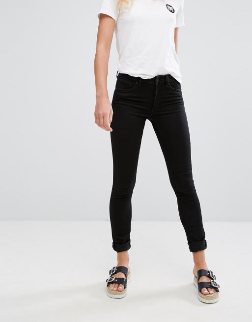 Monki mocki mid waist slim with cotton in deep black ASOS