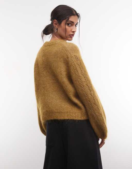 Monki mohair blend knitted jumper in olive green, 4 of 4