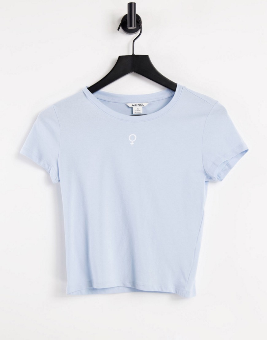 Monki - Molly - 90s T-shirt van biologisch katoen met feministische print in blauw