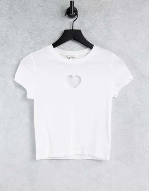 Regular Fit Top With Heart Cut Out, White