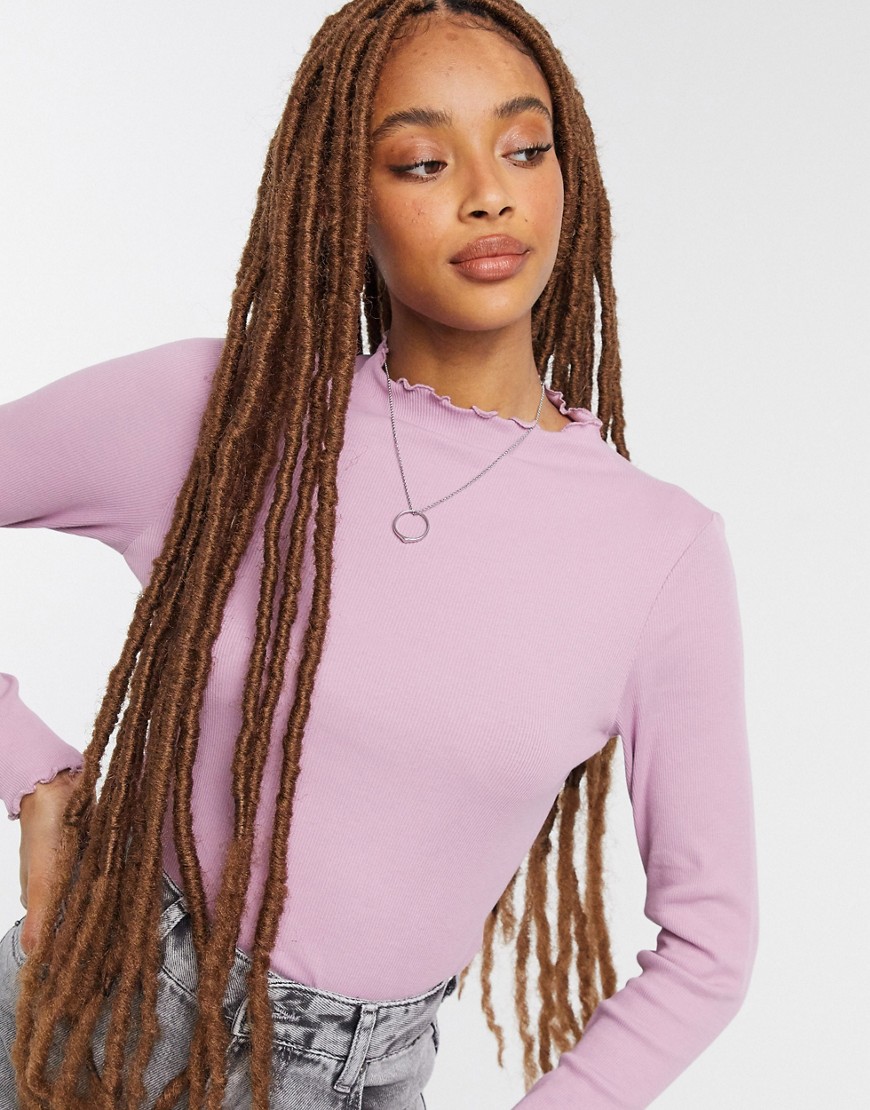 Monki Molly organic cotton ribbed long sleeve top in pink