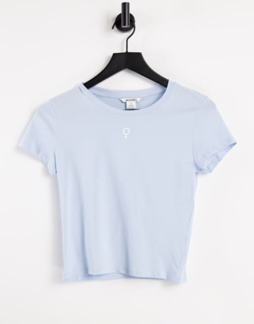 Monki - Molly - T-shirt en coton à imprimé féministe style années 90 - Bleu - MBLUE