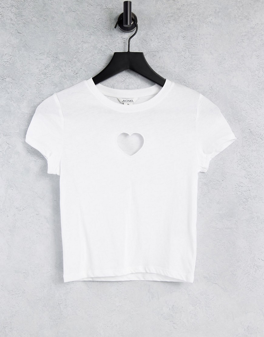 Monki - Molly - T-shirt van organisch katoen met hartvormige uitsnijding in wit
