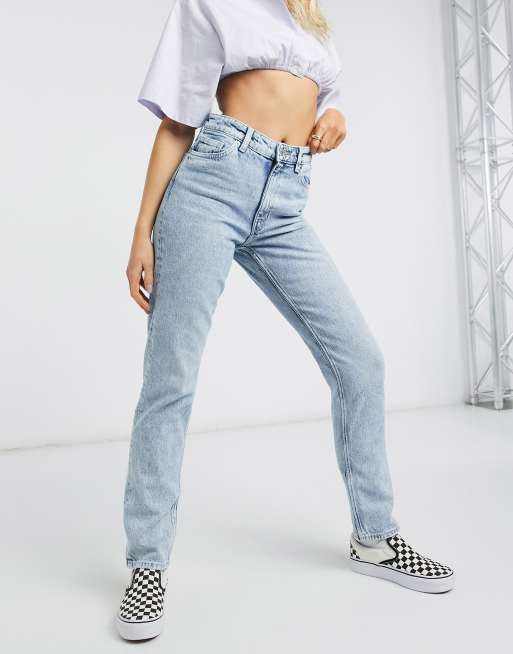 Monki Moluna cotton slim leg jeans in bleach wash - MBLUE | ASOS