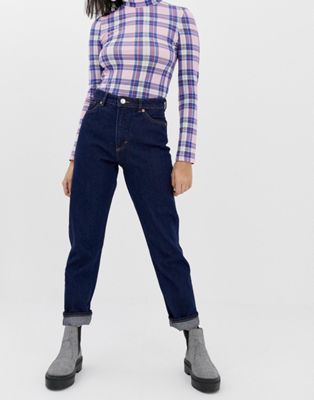 Monki - Moluna - Jeans met hoge taille en rechte pijpen van biologisch katoen in donkerblauw