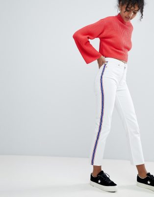 side stripe white jeans