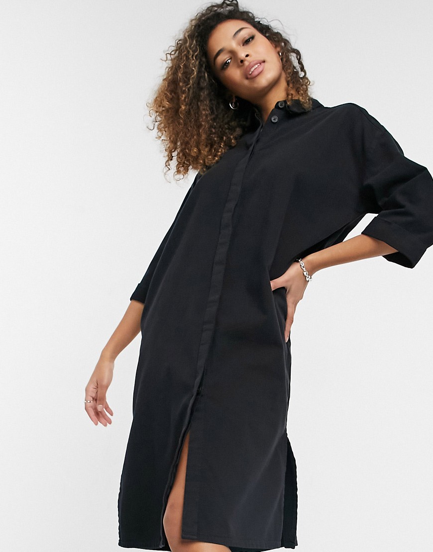Monki Mona Lisa organic cotton midi denim shirt dress in black wash