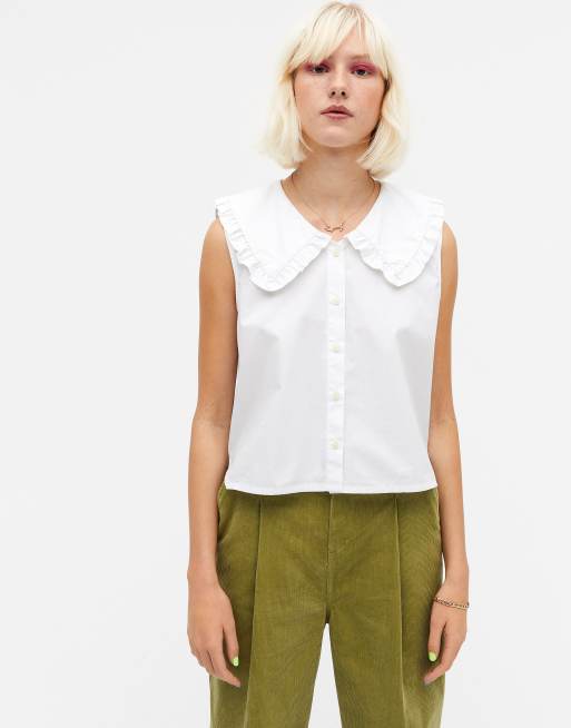 Monki – Mona – Popeline-Bluse aus Baumwolle in Weiß mit Kragen - WHITE
