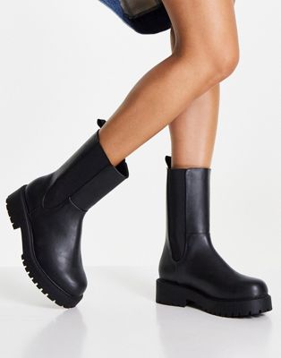 Monki Mona chunky boots in black - BLACK