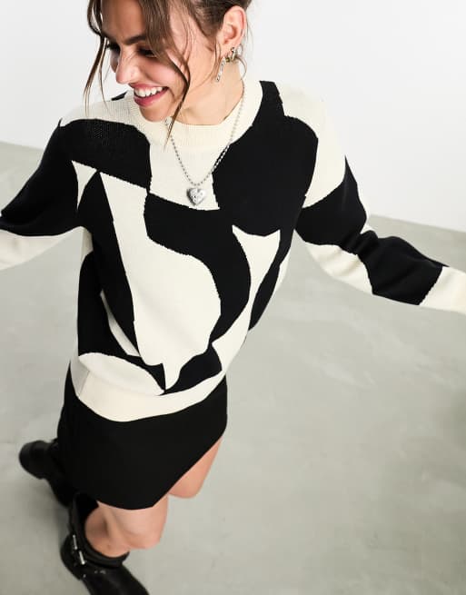 Monki mono jacquard knitted sweater
