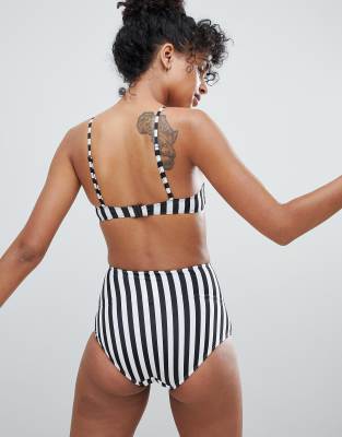 black and white striped high waisted bikini