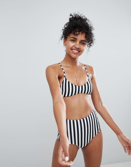 Black and cheap white striped bikini