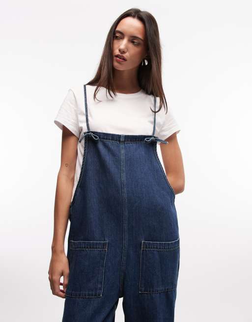 Monki - Mono vaquero largo azul lavado de pernera ancha, 2 de 4
