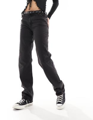 Monokomi mid rise straight leg jeans in washed black