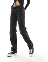 Only Blush straight leg jeans with star back patch in black wash