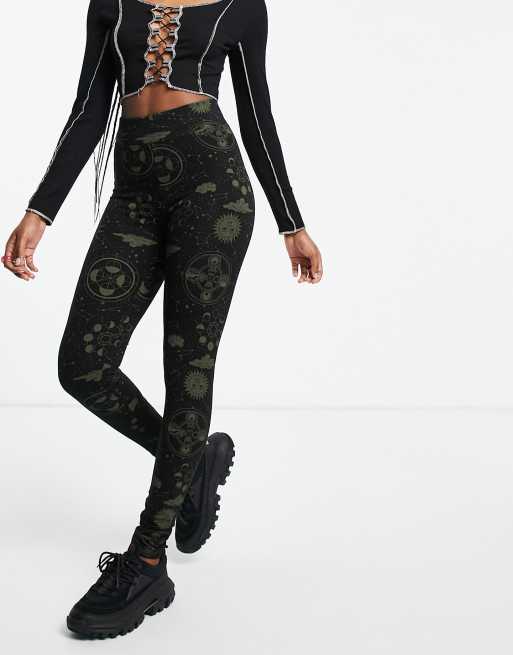 Monki moon print leggings in black