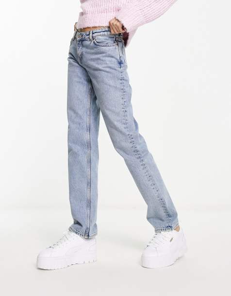 Monki Moop low rise straight leg jeans in light blue