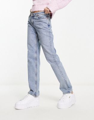 Monki Moop low rise straight leg jeans in mid blue - ASOS Price Checker