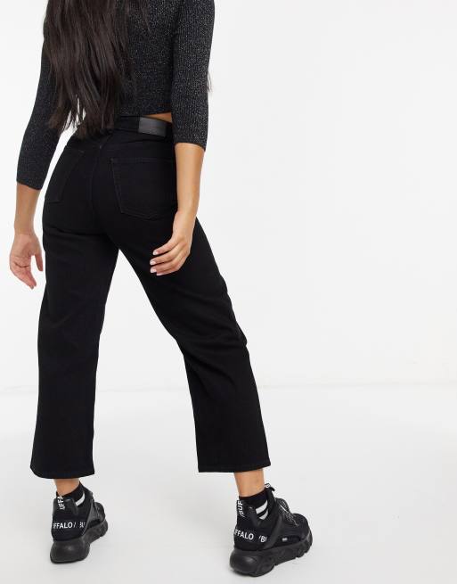 Monki Mozik cotton wide leg cropped jeans in vintage black BLACK