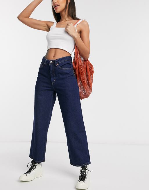 Monki Mozik cropped wide leg organic cotton jeans in rinse blue | ASOS