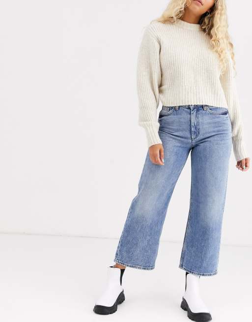 Monki – Mozik – Vintageblå jeans i bomull med vida ben - MBLUE