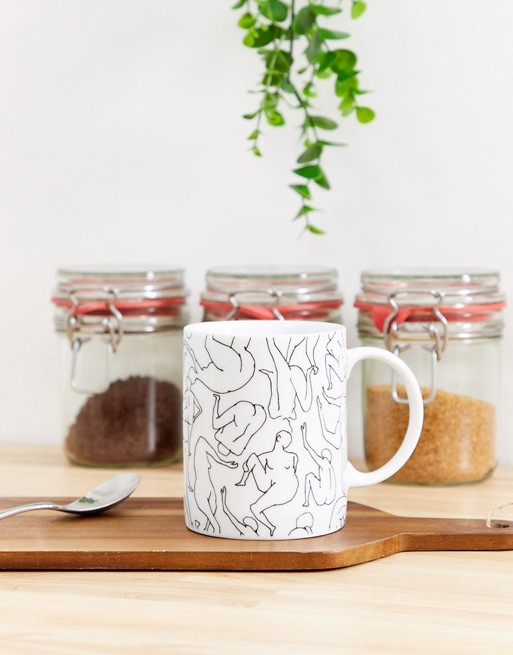 Monki mug with lady print in white
