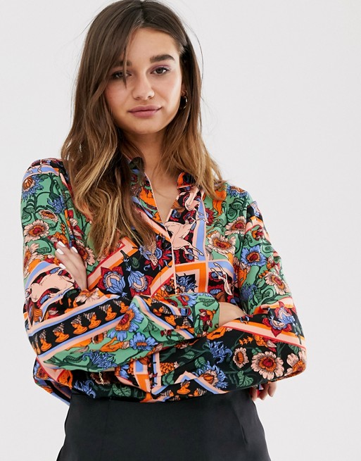 Monki multi color scarf print blouse | ASOS
