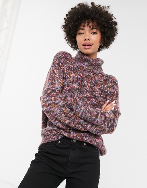 Monki multi colour cable knit roll neck jumper