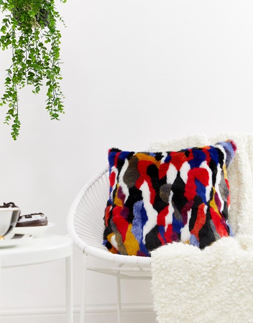 Monki multi colour faux fur cushion cover