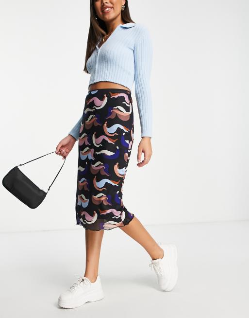 Monki - Multifarvet midinederdel i mesh med menneskeprint - MULTI