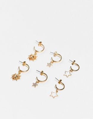 Monki multipack stars earrings in gold