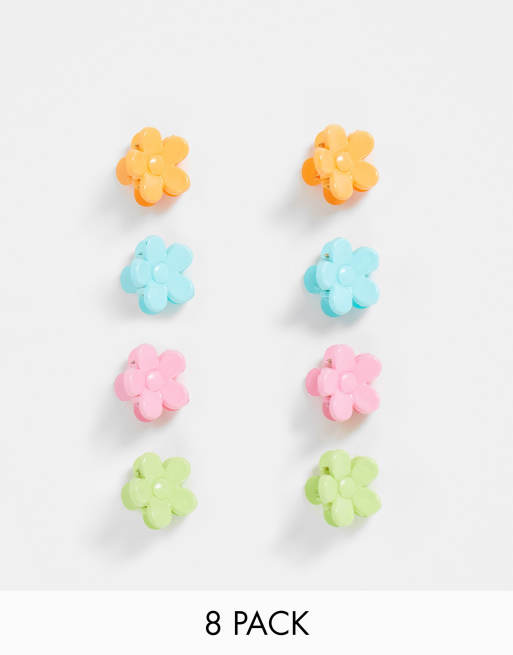 Monki - Multipakke med otte hårklemmer i forskellige farver med blomsterdesign