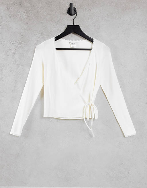 Women Monki Nadja organic cotton wrap jersey cardigan in off white 
