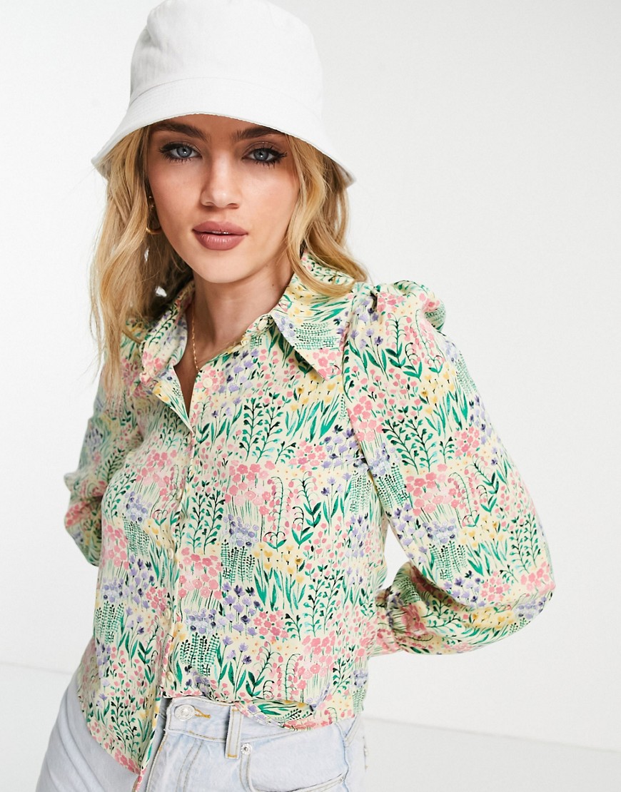 Monki Nala recycled garden print blouse in multi