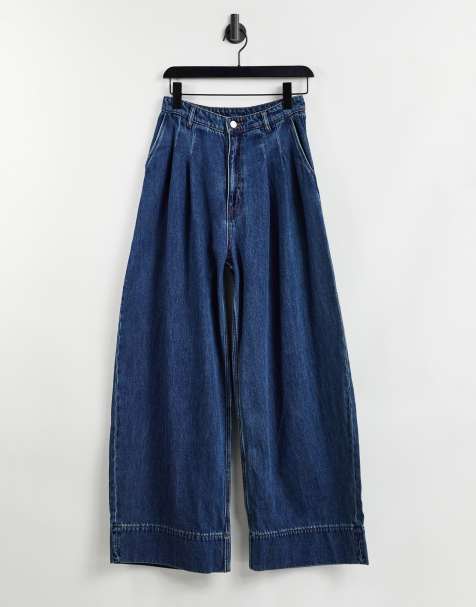 Monki Nani cotton blend wide leg jeans in medium blue - MBLUE - view 1