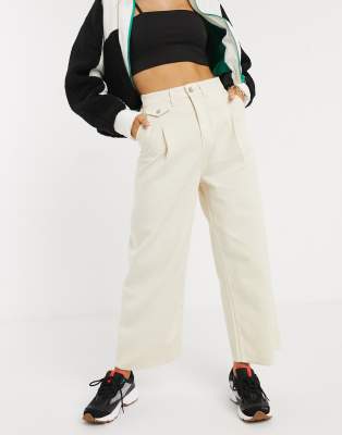 white cotton wide leg trousers